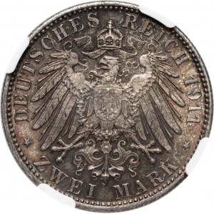 Niemcy, Bawaria, Luitpold, 2 marki 1911 D, Monachium, 90 urodziny Luitpolda
