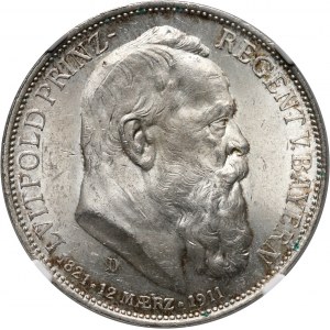 Nemecko, Bavorsko, Luitpold, 3 známky 1911 D, Mníchov, 90. narodeniny Luitpolda