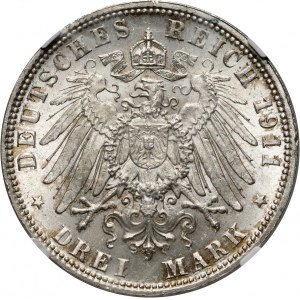 Niemcy, Bawaria, Luitpold, 3 marki 1911 D, Monachium, 90 urodziny Luitpolda