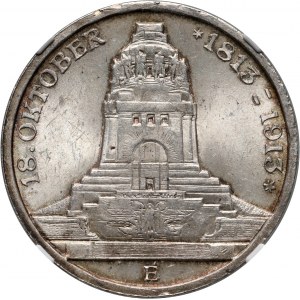 Deutschland, Sachsen, Friedrich August III., 3 Mark 1913 E, Muldenhütten, Völkerschlacht bei Leipzig