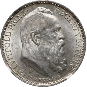 Nemecko, Bavorsko, Luitpold, 3 známky 1911 D, Mníchov, 90. narodeniny Luitpolda