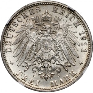 Německo, Bavorsko, Luitpold, 3 značky 1911 D, Mnichov, 90. narozeniny Luitpolda