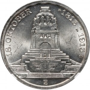 Deutschland, Sachsen, Friedrich August III., 3 Mark 1913 E, Muldenhütten, Völkerschlacht bei Leipzig