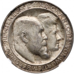 Německo, Württembersko, Wilhelm II, 3 marky 1911 F, Stuttgart, Stříbrné jubileum