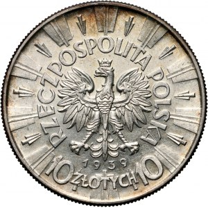 Second Republic, 10 gold 1939, Warsaw, Jozef Pilsudski
