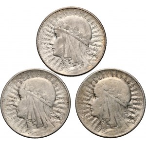 II RP, sada 3 x 5 zlatých 1933-1934, Hlava ženy