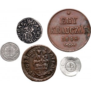 Węgry, zestaw 5 monet węgierskich 1141-1848