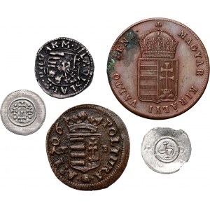 Węgry, zestaw 5 monet węgierskich 1141-1848