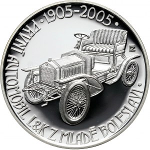 Česká republika, 200 korun 2005, Výroba automobilů v Mladé Boleslavi, zrcadlové razítko (PROOF)