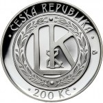 Česká republika, 200 korún 2005, Výroba automobilov v Mladej Boleslavi, zrkadlová známka (PROOF)