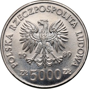Polská lidová republika, 5000 zlotých 1989, Władysław II Jagiełło, PRÓBA, nikl