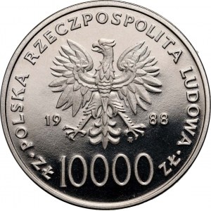 Volksrepublik Polen, 10000 Zloty 1988, Johannes Paul II. - X Jahre des Pontifikats, PROBE, Nickel