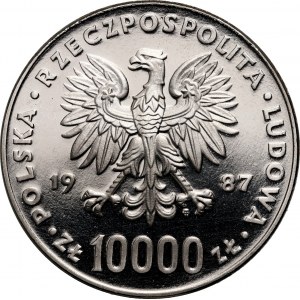 Polská lidová republika, 10000 zlotých 1987, Jan Pavel II, SAMPLE, Nikl