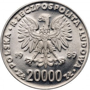 Poľská ľudová republika, NIKIEL (BEZ ČÍSLA), 20000 zlatých 1989, XIV. majstrovstvá sveta vo futbale - Taliansko 1990