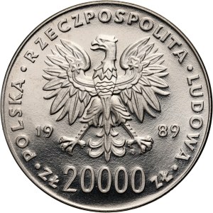 Polská lidová republika, 20000 zlatých 1989, XIV. mistrovství světa ve fotbale - Itálie 1990, SAMPLE, nikl