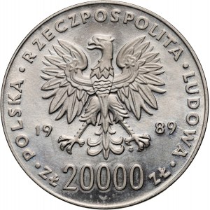 Polská lidová republika, 20000 zlatých 1989, XIV. mistrovství světa ve fotbale - Itálie 1990, SAMPLE, nikl