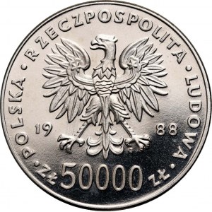 PRL, 50000 złotych 1988, Józef Piłsudski, PRÓBA, Nikiel