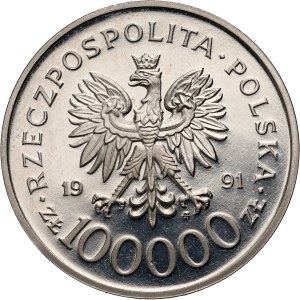 III RP, 100000 złotych 1991, Żołnierz Polski na frontach II Wojny Światowej - MJR Hubal, PRÓBA, Nikiel