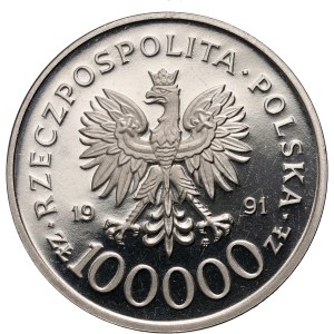 III RP, 100000 gold 1991, Polish Soldier on the fronts of World War II - Narvik 1940, SAMPLE, Nickel