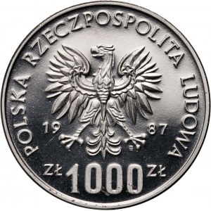PRL, 1000 złotych 1987, Kazimierz III Wielki, PRÓBA, Nikiel