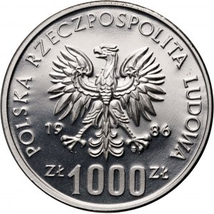 PRL, 1000 złotych 1986, Ochrona Środowiska - Sowa, PRÓBA, Nikiel