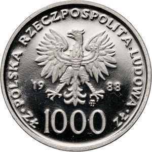 Volksrepublik Polen, 1000 Zloty 1988, Johannes Paul II. - X Jahre Pontifikat, MUSTER, Nickel