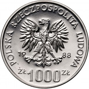 Volksrepublik Polen, 1000 Zloty 1988, XIV. Fußball-Weltmeisterschaft - Italien 1990, PROBE, Nickel