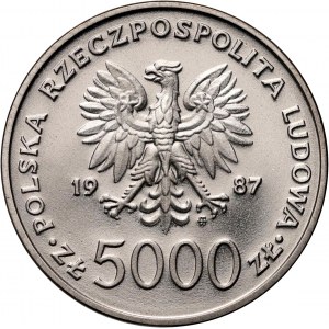 PRL, 5000 złotych 1987, Jan Paweł II, PRÓBA, Nikiel