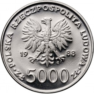 PRL, 5000 złotych 1988, Jan Paweł II - X Lat Pontyfikatu, PRÓBA, Nikiel
