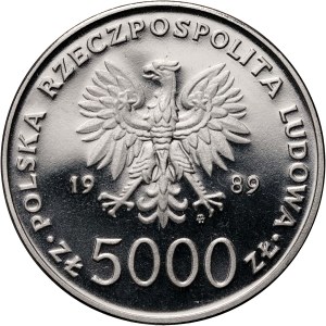 Volksrepublik Polen, 5000 Zloty 1989, Johannes Paul II, PROBE, Nickel