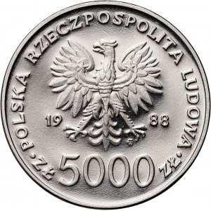 Polská lidová republika, 5000 zlotých 1988, Jan Pavel II - X let pontifikátu, SAMPLE, Nikl