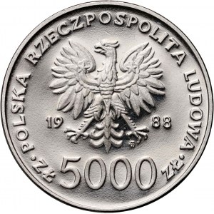 Volksrepublik Polen, 5000 Zloty 1988, Johannes Paul II. - X Jahre Pontifikat, MUSTER, Nickel