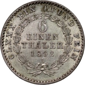 Nemecko, Anhalt-Bernburg, 1/6 thaler 1862 A, Berlin