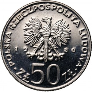 PRL, 50 złotych 1980, Bolesław I Chrobry, PRÓBA, Nikiel