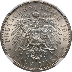 Germany, Saxony, Albert, 5 Mark 1902 E, Muldenhütten, Commemorating the death of King Albert