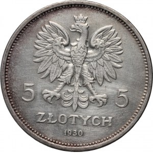 II RP, 5 złotych 1930, Warszawa, Sztandar, stempel płytki