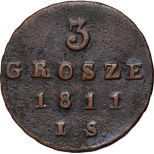 Księstwo Warszawskie, Fryderyk August I, 3 grosze 1811 IS, Warszawa