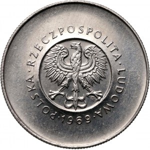 PRL, 10 zlotých 1969, 25. výročí Polské lidové republiky, PRÓBA, nikl, s monogramem JJ na rubové straně