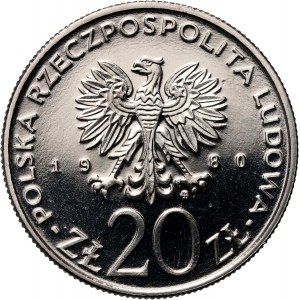 PRL, 20 złotych 1980, 50 lat Daru Pomorza, PRÓBA, nikiel