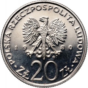 PRL, 20 złotych 1980, 50 lat Daru Pomorza, PRÓBA, nikiel