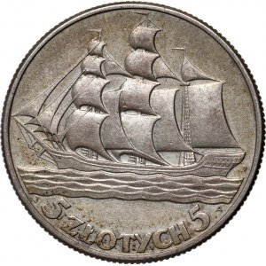 II RP, 5 Zloty 1936, Warschau, Segelschiff