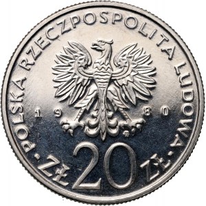 PRL, 20 złotych 1980, 50 lat Daru Pomorza, PRÓBA, nikiel