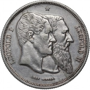 Belgia, Leopold II, 5 franków 1880, 50 Lat Niepodległości Belgii