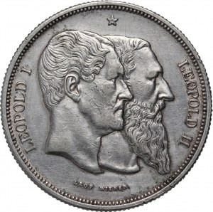 Belgia, Leopold II, 5 franków 1880, 50 Lat Niepodległości Belgii