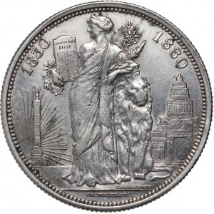 Belgia, Leopold II, 5 franków 1880, 50 Lat Niepodległości Belgii