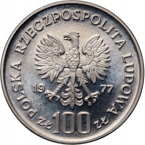 PRL, 100 złotych 1977, Żubr, PRÓBA, nikiel