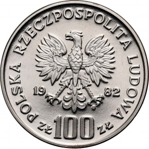 Poľská ľudová republika, 100 zlotých 1982, bocian, PRÓBA, nikel