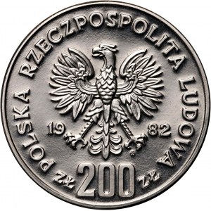 Poľská ľudová republika, 200 zlotých 1982, Boleslav III Krzywousty polostrihaný, SAMPLE, nikel