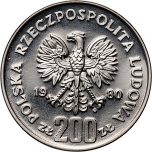 Polská lidová republika, 200 zlotých 1980, Bolesław I Chrobry, PRÓBA, nikl