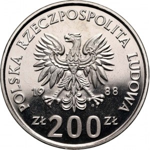 PRL, 200 złotych 1988, XIV MŚ w piłce nożnej - Włochy`90, PRÓBA, nikiel